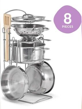 Melissa & Doug Stainless Steel Pots & Pans Set, Child Sized Kitchen Toys